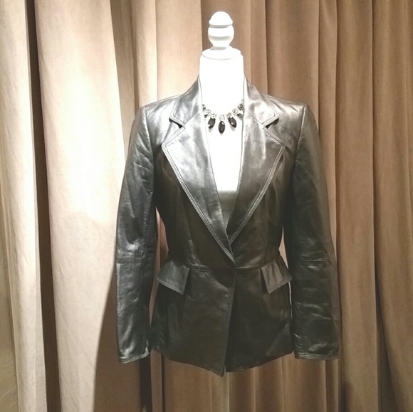 Ellen Tracy metallic leather blazer